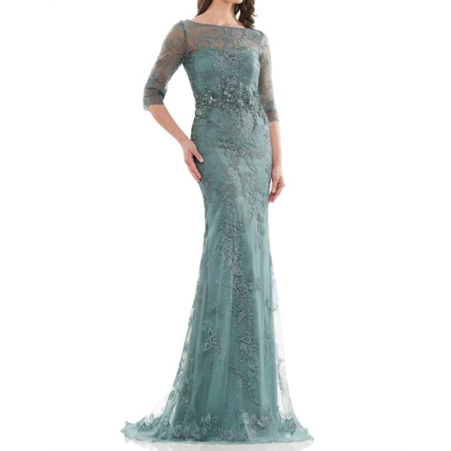 New Colors Dress Lace Embellished Gown In Sage